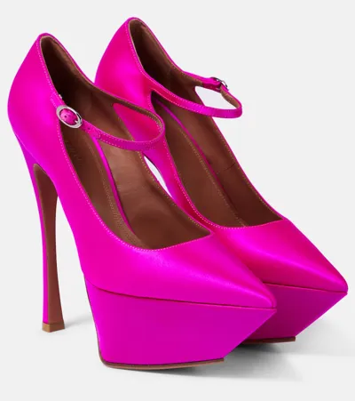 Amina Muaddi Yigit Satin Platform Pumps In Pink