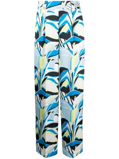 Hugo Botanical-print Straight-leg Trousers In Blue