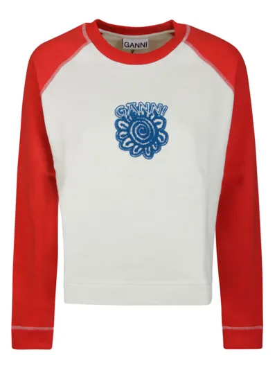 Ganni Isoli Raglan Contrast Sleeve Sweatshirt In 135 Egret