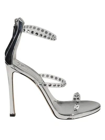 Giuseppe Zanotti Harmony Shine Leather Heel Sandals In Silver