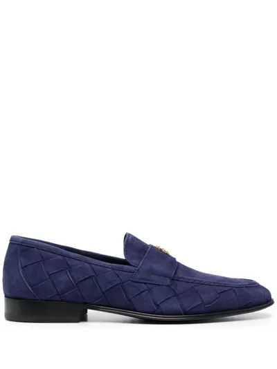 Roberto Cavalli Logo-plaque Suede Loafers In Blue