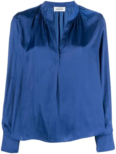 Zadig & Voltaire Tink Satin Blouse In Blue In Multi