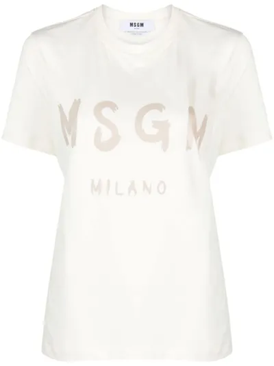 Msgm Logo-print Cotton T-shirt In Neutrals