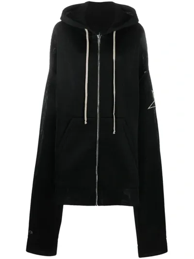 Rick Owens X Champion Oversized Zip-up Hoodie In Black