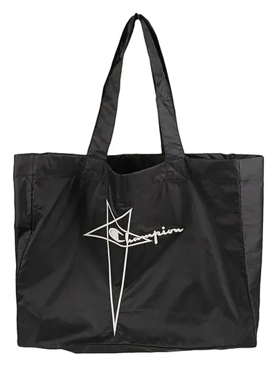 Rick Owens X Champion Logo Tote Bag In Black