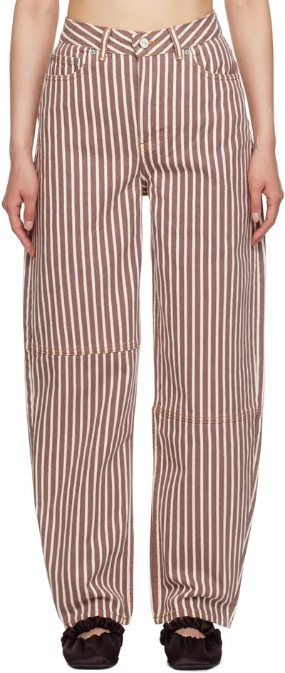 Ganni Stripe Denim Stary Jeans In Rocky Road