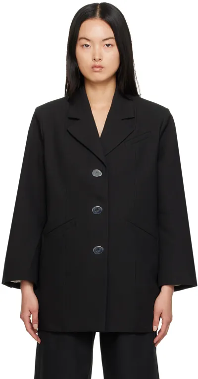 Ganni Black Three-button Blazer In 099 Black