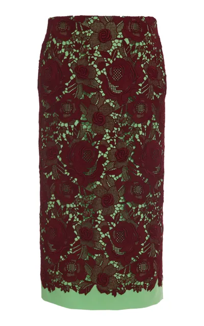 Valentino Lace-detailed Cotton-blend Midi Skirt In Burgundy