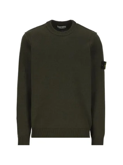 Stone Island Logo Patch Crewneck Sweater In Green