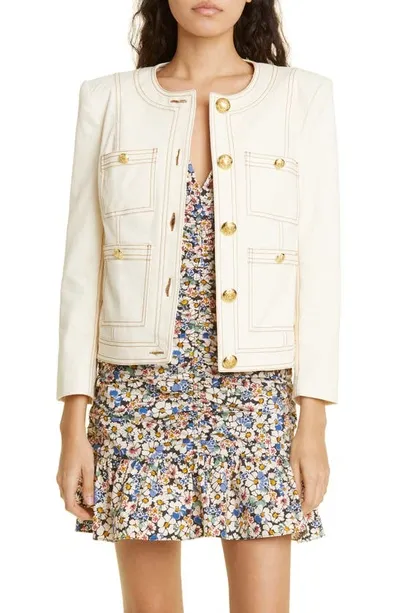 Veronica Beard Ferazia Denim Topstitch Jacket In Ecru