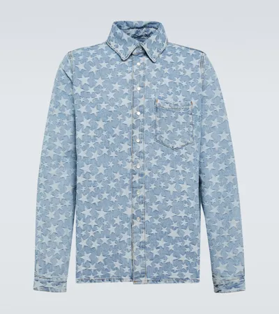 Erl Jacquard Denim Overshirt In Blue