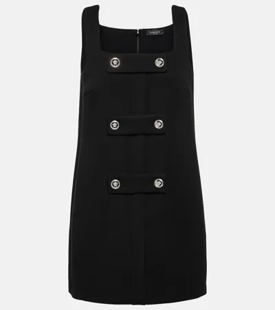 Versace Squareneck Embellished Minidress In Black