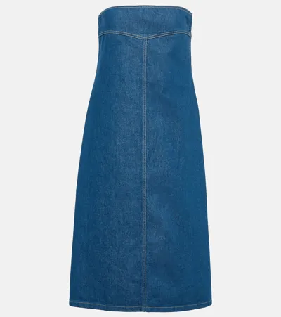 Ferragamo Strapless Cotton Denim Midi Dress