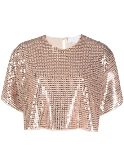 Genny Sequin-embellished Cropped Top In Beige