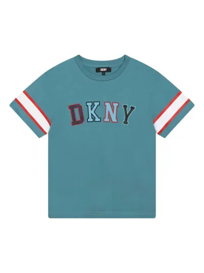 Dkny Kids' Logo-patch Organic Cotton T-shirt In Blue