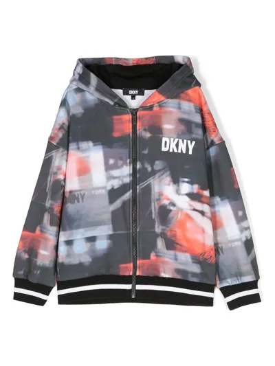 Dkny Kids' Graphic-print Zip-up Hoodie In Blue