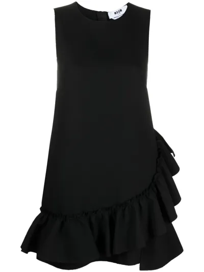 Msgm Ruffled Sleeveless Minidress In Black