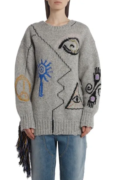 Stella Mccartney Folk Artwork Wool Blend Knit Sweater In Denim