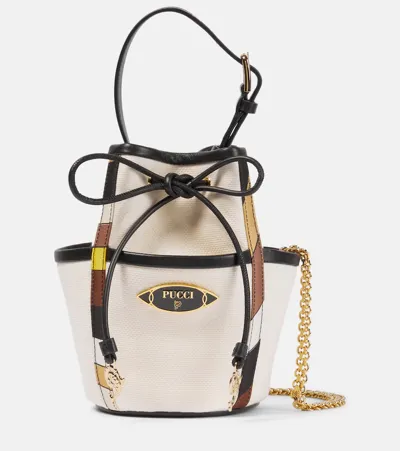 Pucci Logo-plaque Cotton Bucket Bag In White