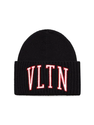 Valentino Garavani Vltn Wool Beanie In Black White Red