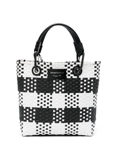 Emporio Armani Myea Check-pattern Interwoven Tote Bag In Black