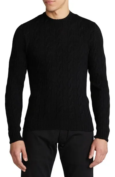 Ralph Lauren Purple Label Cable Knit Cashmere Sweater In Classic Black