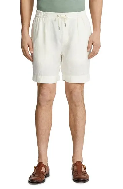 Ralph Lauren Purple Label Dorset Linen Drawstring Shorts In White