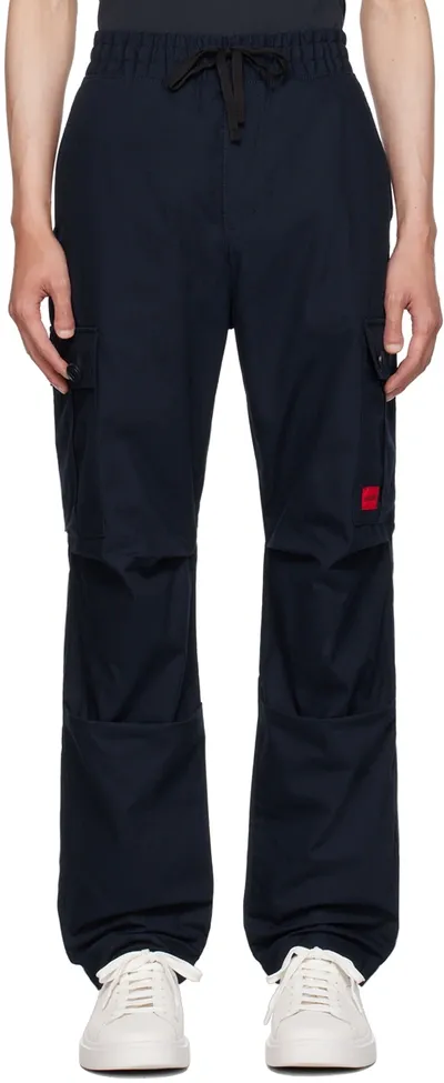 Hugo Navy Drawstring Cargo Pants In Black 001