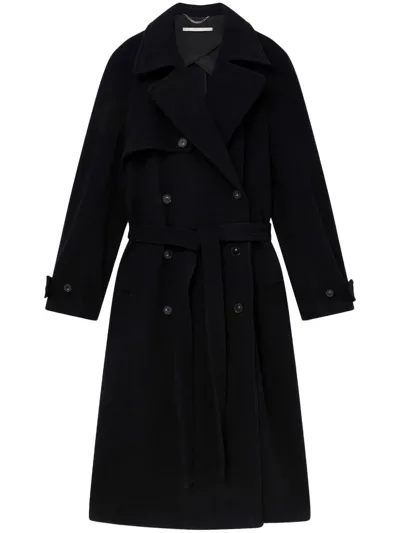 Stella Mccartney Belted Double-breasted Wool Coat In Black