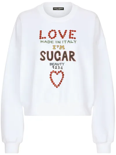 Dolce & Gabbana Crystal-embellished Sweatshirt In Blanco