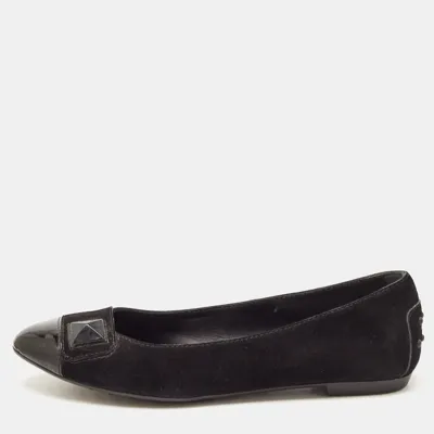 Pre-owned Tod's Black Suede And Patent Leather Ballet Flats Size 36