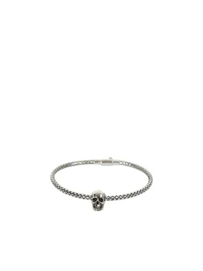 Alexander Mcqueen Metal Bracelet With Skull In A Woven Design In Metallic