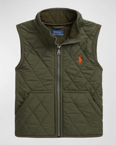 Ralph Lauren Kids' Boy's Quilted Water Repellent Vest In Company Olive