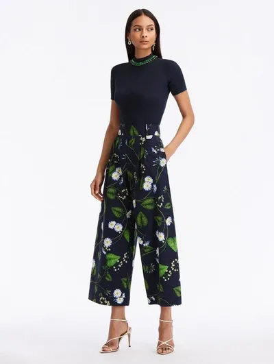 Oscar De La Renta Morning Glory Poplin Culotte Pants In Black