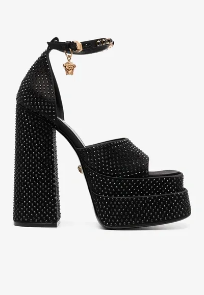 Versace Aevitas 140 Medusa Crystal-embellished Platform Sandals In Black