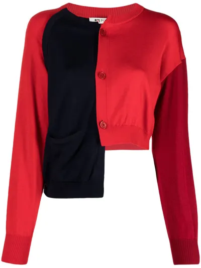 Ports 1961 Asymmetric-design Two-tone Cardigan In Red