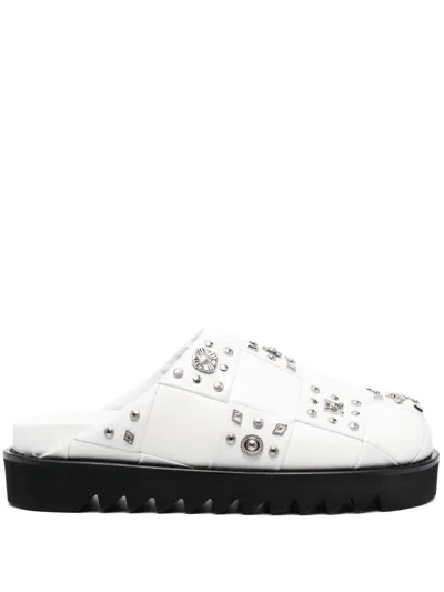 Toga Virilis Stud-embellished Leather Slippers In Aj1247 - White Mix Leather