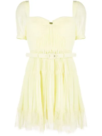 Self-portrait Pleated Chiffon Mini Dress In Yellow