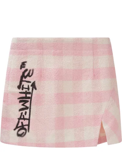 Off-white Kids' Asymmetric Gingham Skirt In Pink