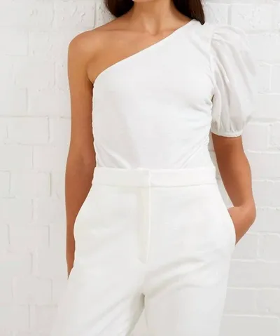 French Connection Rosanna Puff Sleeve One Shoulder Top In White