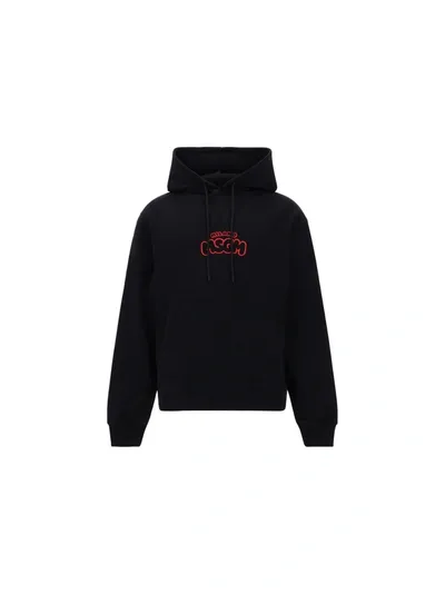 Msgm Burro Studio Embroidery Cotton Hoodie In Black