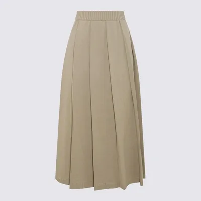 Auralee Beige Pleated Midi Skirt In Green