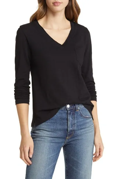 Caslon Long Sleeve V-neck Shirt In Black