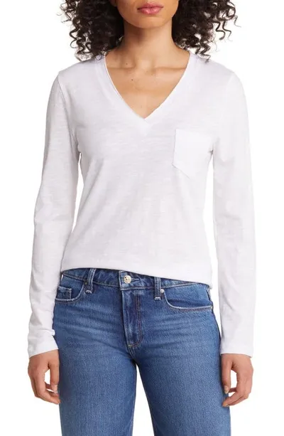 Caslon Long Sleeve V-neck Shirt In White