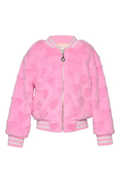 Truly Me Kids' Faux Fur Heart Bomber Jacket In Pink