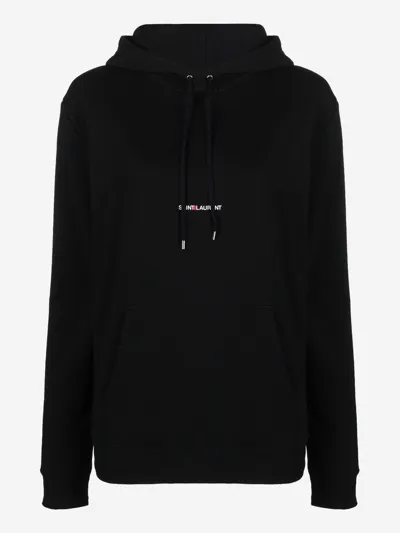 Saint Laurent Logo Cotton Hoodie In Black