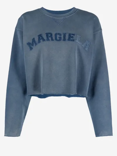 Maison Margiela Cropped Sweatshirt In Blue