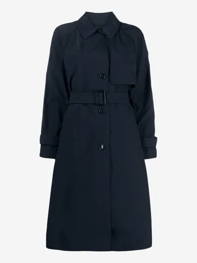 Woolrich Logo-patch Trench Coat In Blue