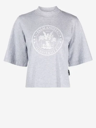 Palm Angels Logo Printed Mockneck T In Grey White