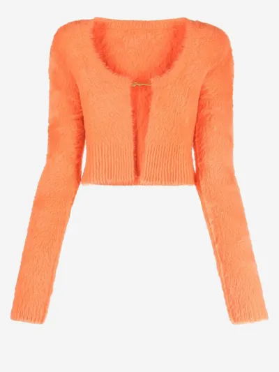 Jacquemus Neve Cropped Brushed Stretch-knit Cardigan In Orange